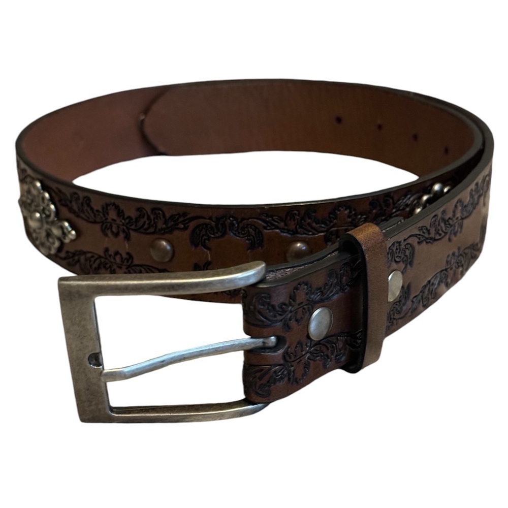 Brown Embossed Floral Belt Vintage Inspired